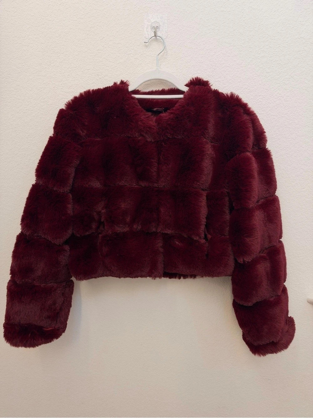 Rebecca Minkoff Faux Fur Cropped Jacket in Red Size Small Like New